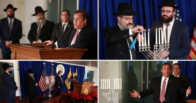 המושל המדינה הדליק את המנורה עם המשלח 